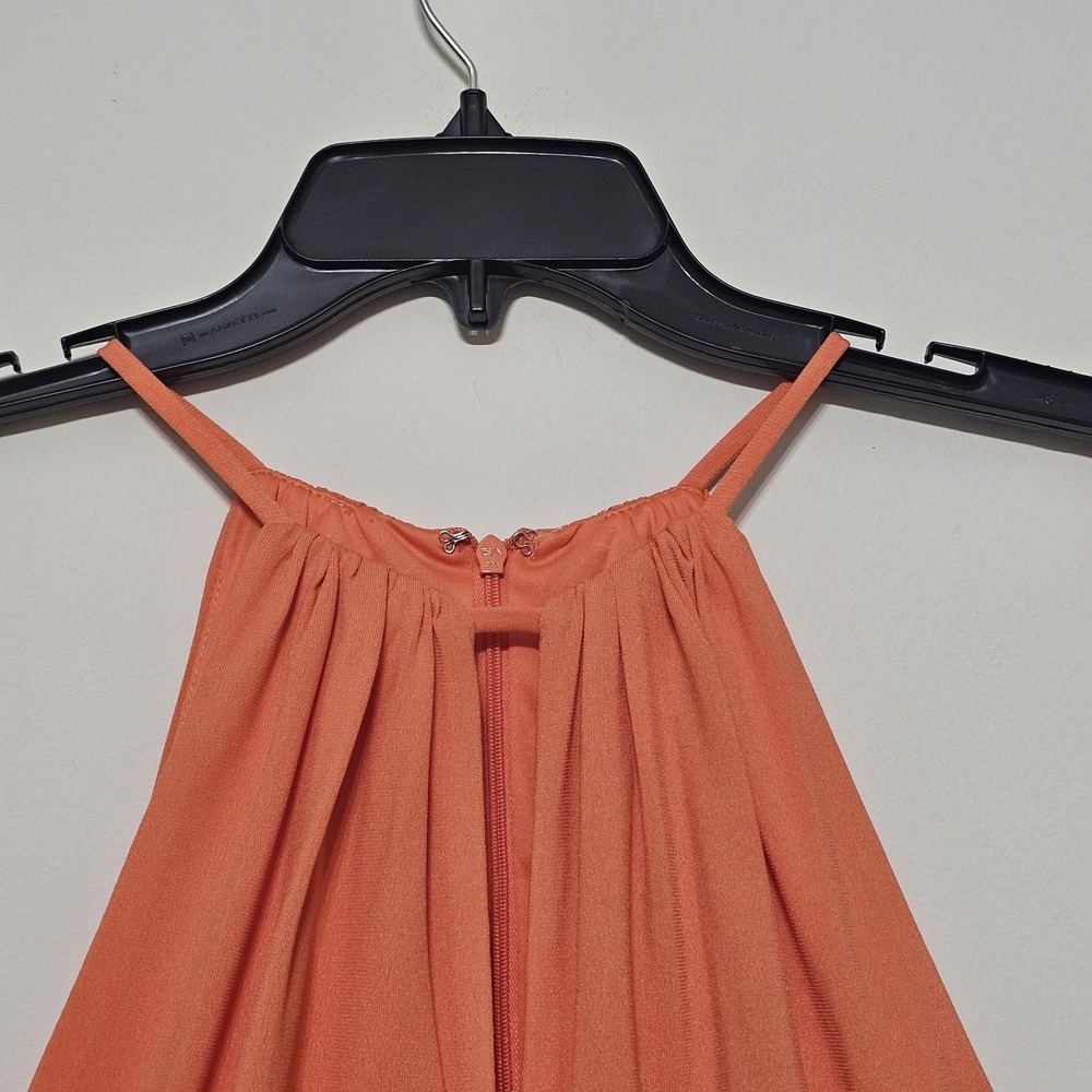 Badgley Mischka Dress Size 0 Fit X Orange Halter Ruched Sleeveless Long Maxi 350 - Picture 2 of 16